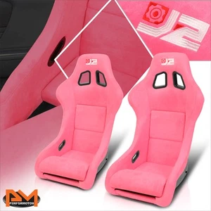 Par de asientos de cubo de carreras J2 tamaño mediano fibra de vidrio rosa posición fija + deslizadores - Imagen 1 de 8