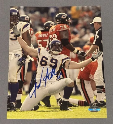 Foto autografiada de los vikingos de Jared Allen 8x10 con pegatina holograma auténtica Foto 1 de 2