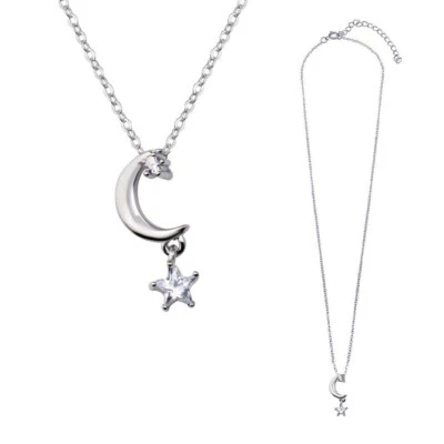 Collana In Argento Sterling Con Pendente A Stella In CZ E Luna - Immagine 1 di 4