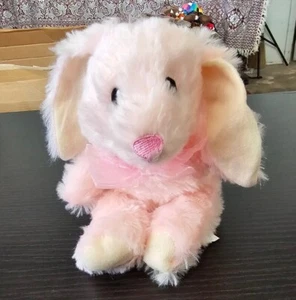 Greenbrier Small Cream Pink Bunny Rabbit Stuffed Animal Plush Pink Bow Easter 8" - Picture 1 of 5