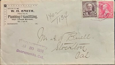 Sacramento California Fancy Violet Oval DS Cancel Plumbing Pipe Fitting CC 1896 - Image 1 of 2