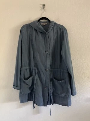 Chaqueta de paseo marítimo FLAX Designs para mujer talla S con capucha lino botón delantero azul Foto 1 de 4