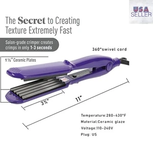 Ceramic Crimper Iron for Effortless Fluffy Hairstyles - Lightweight & Ergonomic - Picture 1 of 10