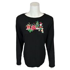 Quacker Factory Women's Fall is in the Air Waffle Top Black/Holidaze Large Size