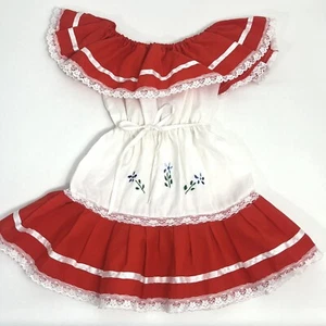 Handmade Traditional Mexican Girl’s Dress Sz 4-5 White Red Ruffle Off Shoulder - Picture 1 of 8