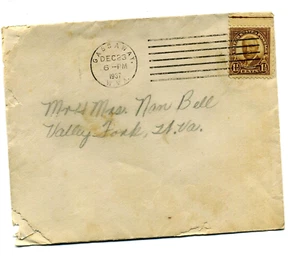Vtg Envelope Postmarked December 23, 1937 w/ Warren G. Harding 1-1/2 Cent Stamp - Picture 1 of 2