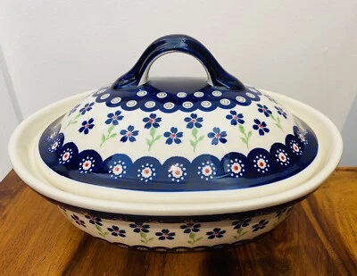 Cazuela con tapa hecha a mano cerámica polaca Boleslawiec Foto 1 de 3