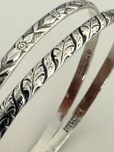 1940er Paar Danecraft Felch, signiert, Sterling Armreifen Blätter und Blumen Art Deco - Bild 1 von 9