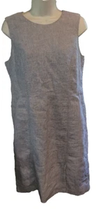 Lands End Leinen Baumwollmischung Etuikleid 10 gefüttert Midi grau ärmellos Coastal - Bild 1 von 24