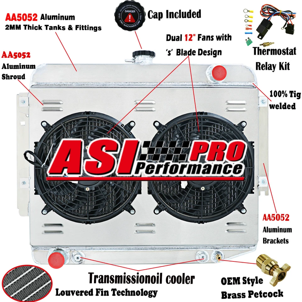 Relé de ventilador de cubierta de radiador de 3 filas para Dodge Charger 500 R/T 1966-69 7,0 L 7,2 L AT Foto 1 de 4