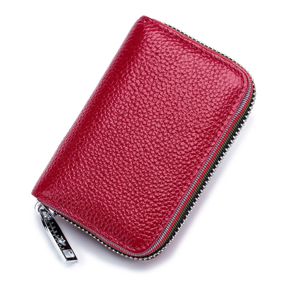 Anwcry Women's RFID Blocking Wallet - PU Leather Card Holder With Zipper Coin Purse & Keychain (Wine Red)