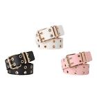Double Grommet Punk Belt Eyelet PU Leather with 2 Hole for Jeans Women Men