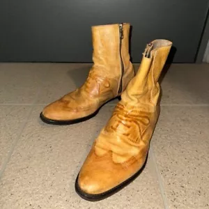 MIHARA YASUHIRO Boots Side Zip Brown invisible ink Leather Heels Size US8 Used - Picture 1 of 10