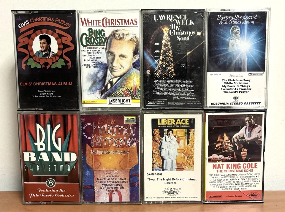 Christmas Music Cassette Tapes Lot Of 8: Bing Crosby, Elvis, Nat King Cole, Etc Foto 1 de 2