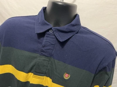 CHAPS Men’s L/S HERITAGE RUGBY Polo SHIRT Green Gray Blue Stripe Cotton B3 - Image 1 of 4