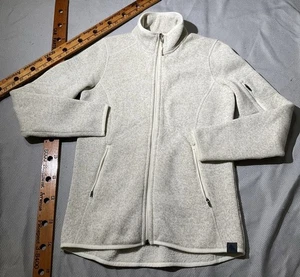 LL Bean Jacket Womens XXS Beige Fleece Full Zip Mock Neck Outdoor Preppy - Picture 1 of 11