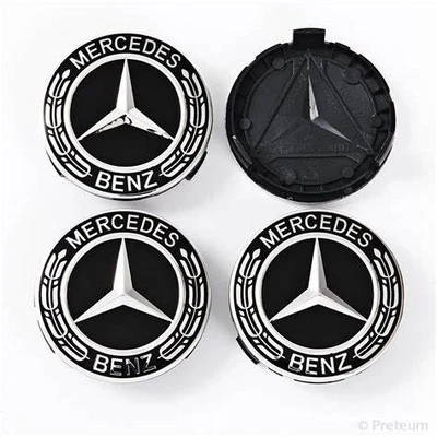 NEW 4PCS Mercedes~Benz Wheel Center Caps Emblem Black and Chrome Hubcaps 75MM US Foto 1 de 4