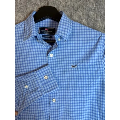 Camisa de manga larga Vineyard Vines Performance para niños mediana (12-14) azul a cuadros ballena Foto 1 de 4