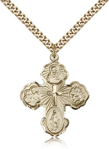 Gold Filled Four Way Cross Necklace For Men On 24 Chain - 30 Day Money Back ... - Imagem 1 de 1