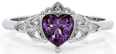 1 Ct Heart Cut Amethyst Vintage Celtic Trinity Knot Ring 14K White Gold Plated - Image 1 of 4