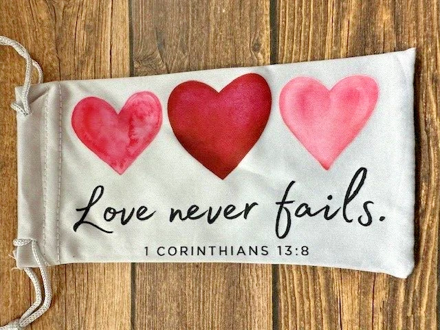 Soft Eye Sunglasses Gray Accessory Pouch Pull Top Corinthians 13:8 Christian Lov Foto 1 de 1