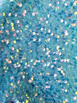Aqua Sequin on Stretch Velvet  Fabric by the yard 60" Wide Iridescent SEQUINS - Image 1 of 4