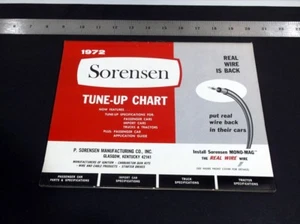 VINTAGE 1972 SORENSEN TUNE-UP CHART AND PARTS LIST 1962 -1972 *VG-COND* - Imagen 1 de 6