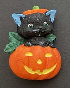 VINTAGE AVON HALLOWEEN BLACK CAT BROOCH Pin JOL Pumpkin Kitten Animal Holiday 