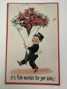 Valentines Day Boy Carrying Bouquet of Roses Boy Bell Hop - T P & Co - Picture 1 of 2