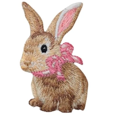 PATCH PARLOR Bunny Rabbit Applique Patch - Baby Cottontail, Pink Bow 2-3/8" (Iron on)
