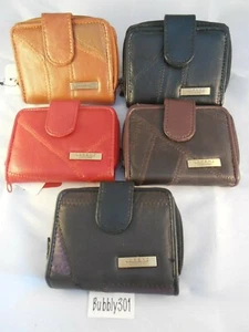 VENDEDOR DEL REINO UNIDO Cartera compacta redonda con cremallera de cuero retazos negros Lorenz para mujer y mujer - Imagen 1 de 19