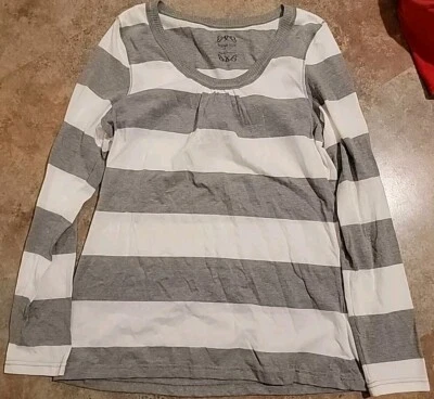 Bugle Boy White & Gray Striped Long Sleeve Shirt For Women Size L - Image 1 of 4