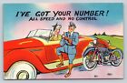 I've Got Your Number! All Speed & No Control Vintage Leinen Postkarte 1676