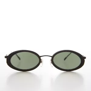 Gafas de sol negras ovaladas años 90 vintage con marco negro y lentes verdes - Dorian - Imagen 1 de 3