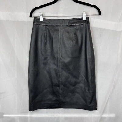 Falda lápiz de cuero de becerro negro Milly hasta la rodilla talla 4 Foto 1 de 4