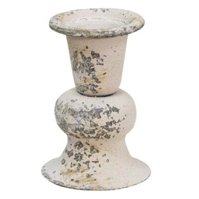 NEW Shabby White TAPER CANDLE HOLDER 3" Tall Metal Chippy Cottage Farmhouse - Image 1 of 2