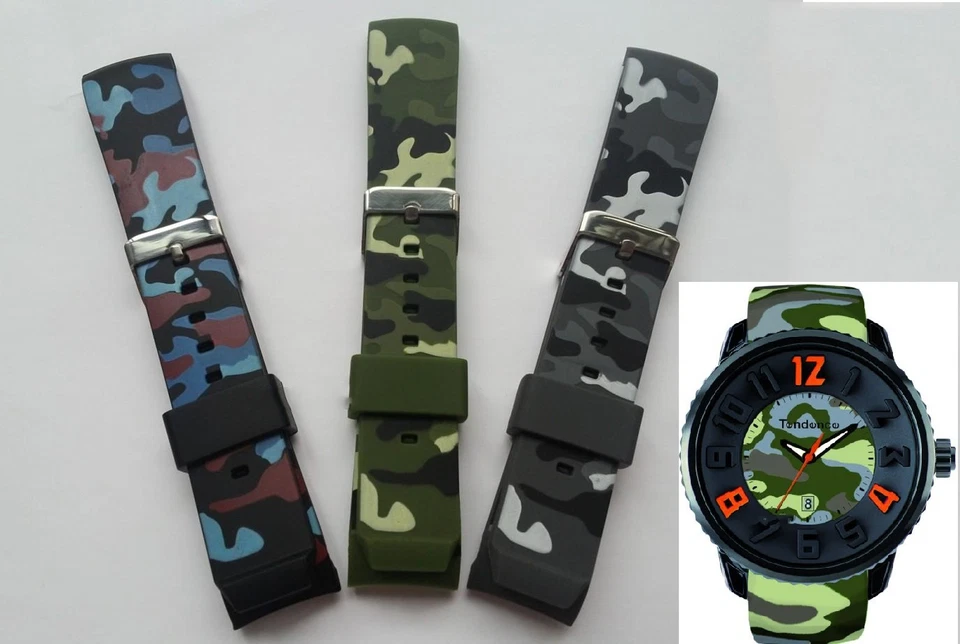 Extremo Curvo 22mm Camuflaje Militar Reloj Banda Goma Correa Silicona.Pulsera Foto 1 de 1