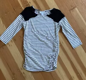Motherhood Maternity 3/4 Sleeve Cream Black Striped Stretch Knit Top Small - Picture 1 of 4