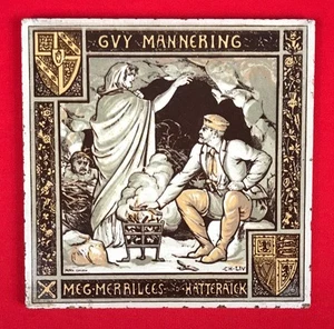 Rare Antique Minton Tile, 8", John Moyr Smith, Sir W. Scott Bk, Paris Expo, 1878 - Picture 1 of 8