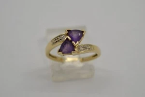 Amethyst & Diamond Ring 2 Dias .02ctw 10K Yellow Gold 2.6g Sz:6.8 (FCO023774) - Picture 1 of 12