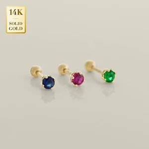 Piercing orecchino perno Tragus zirconi pietra colore tondo oro massiccio 14 carati calibro 18 - Foto 1 di 19