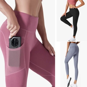 Women Leggings Tummy Control High Waist Push Up Yoga Pants Butt Lift Mesh Pocket - Picture 1 of 59
