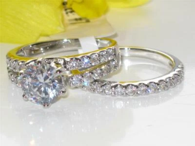 Conjunto de anillos de compromiso para damas circonita cúbica alianza de boda plata talla T EE. UU. 10 Foto 1 de 4