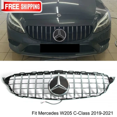 Front Grill Grille w/LED Emblem For Mercedes Benz 2019-2021 W205 C250 C300 C350 Foto 1 de 4