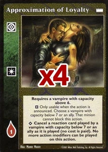 Lot of 4 cards: Approximation of Loyalty [LotN set] - VTES card - Foto 1 di 2