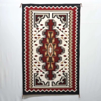 Large Wool Kilim Navajo Southwestern Bohemian Red Rug 5x7 Native American Rug - Image 1 of 3
