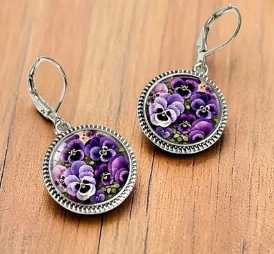 Fall earrings Pansy Flower Spring fashion jewelry NEW Free Ship - Image 1 of 2
