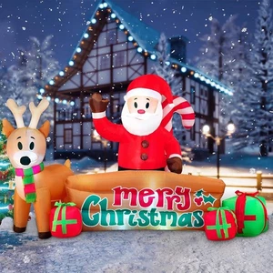 🔥10 FT Long Christmas Inflatable Santa & Reindeer with Merry Christmas Sign🔥 - Picture 1 of 8