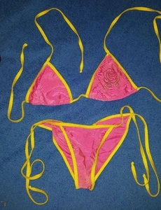 NWOT Sexy Skimpy Retro Vintage Cloris Murphy Triangle Top Tie Side Bottom Bikini - Picture 1 of 2