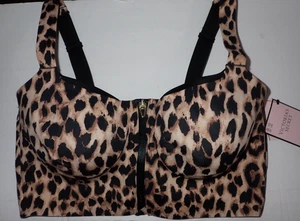 NEW Victoria's Secret Sport Bra 38DDD Knockout Front Close Leopard Zip Front - Picture 1 of 11